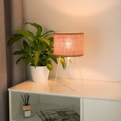 Tafellamp Trixi met draadframe wit/beige, stof, E14