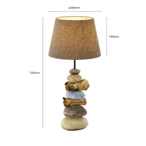 Tafellamp Vera, stoffen kap en steendecor, 55 cm