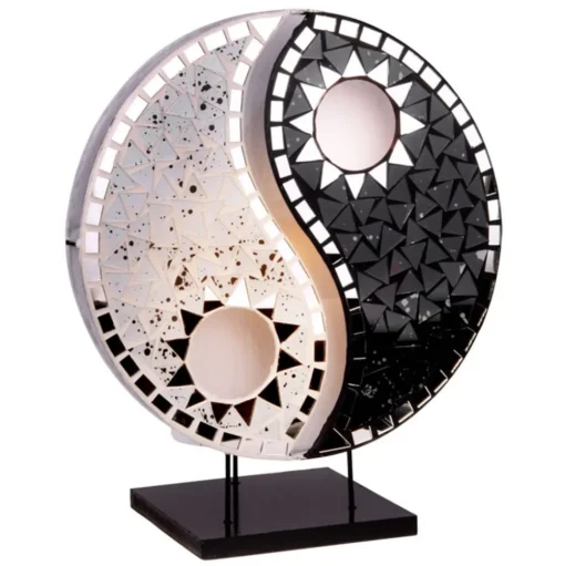 Tafellamp Ying Yang mozaïek spiegelstenen zwart