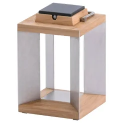 Teckinox LED-lantaarn op zonne-energie, teak/staal, 36,5cm