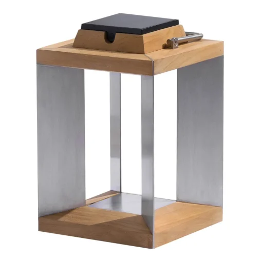 Teckinox LED-lantaarn op zonne-energie, teak/staal, 36,5cm