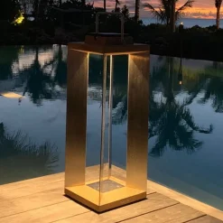 Teckinox LED-lantaarn op zonne-energie, teak/staal, 65,5cm