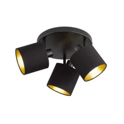 Tommy plafondspot, zwart/goud, Ø 25 cm, 3-lamps, stof