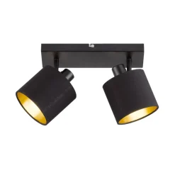 Tommy plafondspot, zwart/goud, lengte 28 cm, 2-lamps.