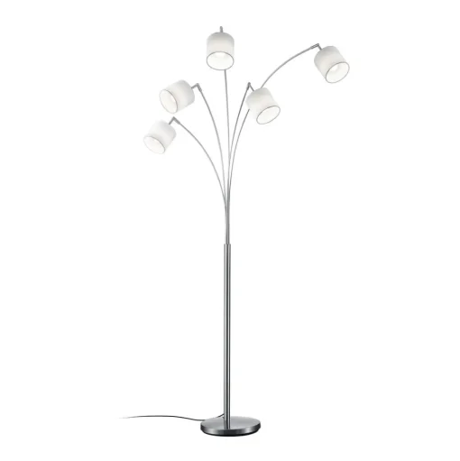Tommy vloerlamp, nikkel/wit, hoogte 200 cm, 5-lamps, stof