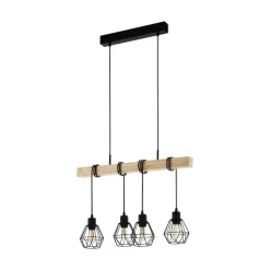 Townshend hanglamp, lengte 70 cm, zwart/eiken, 4-lamps.