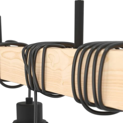 Townshend hanglamp, lengte 70 cm, zwart/eiken, 4-lamps.