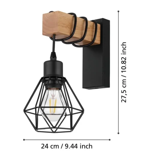 Townshend wandlamp, breedte 14 cm, zwart/eiken
