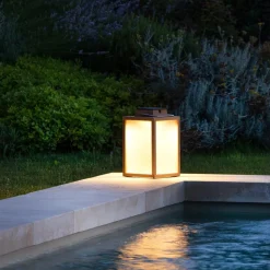 Tradition teak LED lantaarn op zonne-energie Hoogte 40 cm
