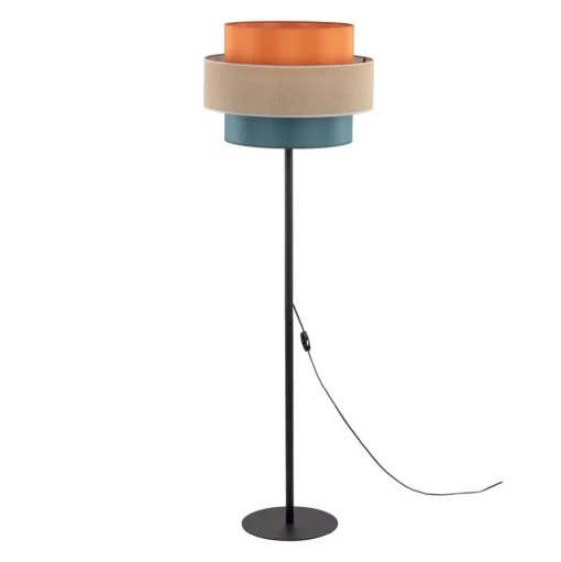 Trio vloerlamp, jute kap, oranje/natuurbruin/petrol