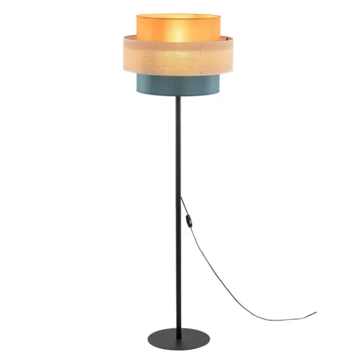 Trio vloerlamp, jute kap, oranje/natuurbruin/petrol