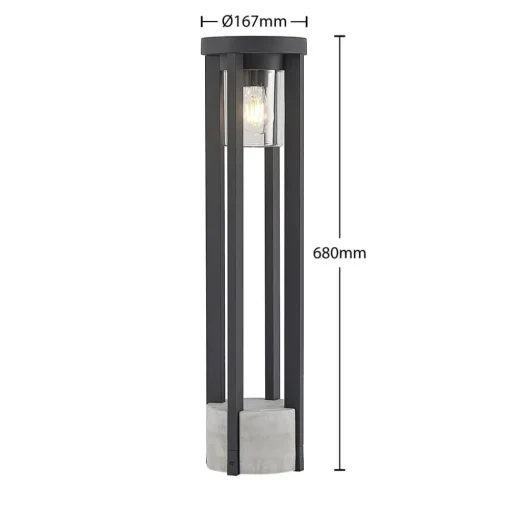 Tuinpadverlichting Overa, grijs, metaal, 68 cm, IP44, E27