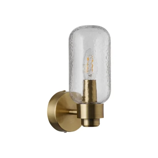 Tutan wandlamp, metaal, glas, E14, IP44, messingkleurig