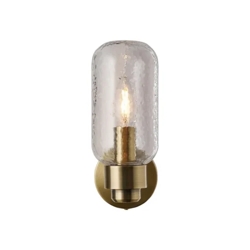 Tutan wandlamp, metaal, glas, E14, IP44, messingkleurig