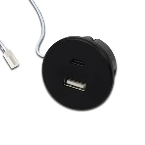 USB-A wandcontactdoos + USB-C, zwart meubel installatie 24V ingang 20W