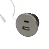 USB-A wandcontactdoos + USB-C, staal, meubelinbouw, 24V ingang 20W