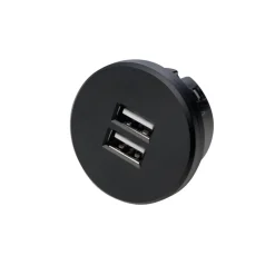 USB-dubbele stekkerdoos, rond, zwart