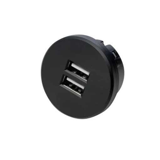 USB-dubbele stekkerdoos, rond, zwart