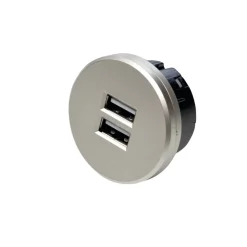 USB-dubbele stekkerdoos, rond, roestvrij staal