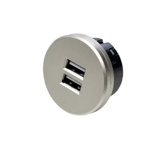 USB-dubbele stekkerdoos, rond, roestvrij staal