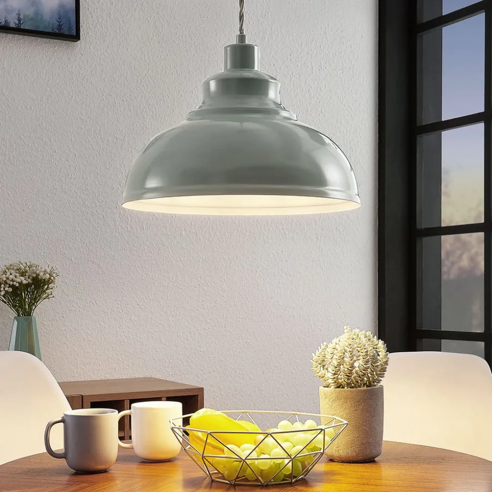 Vintage hanglamp Albertine, metaal, lichtblauw