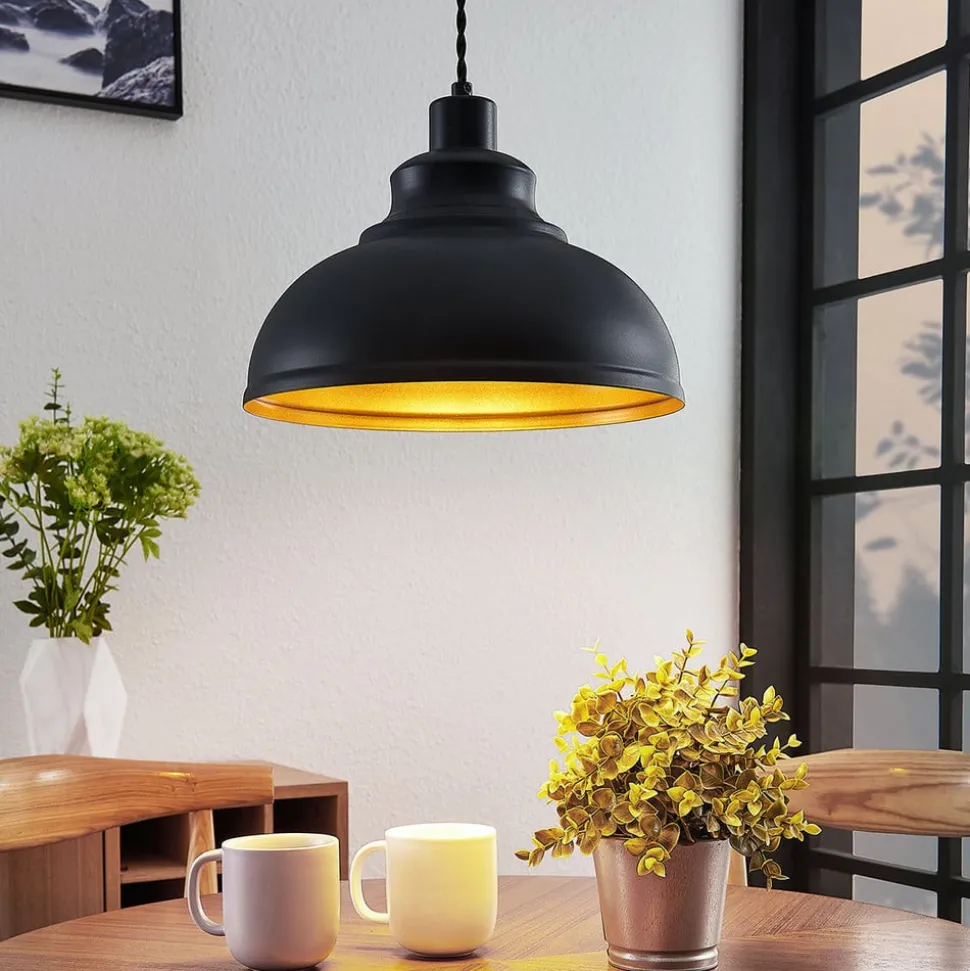 Vintage hanglamp Albertine, metaal, zwart