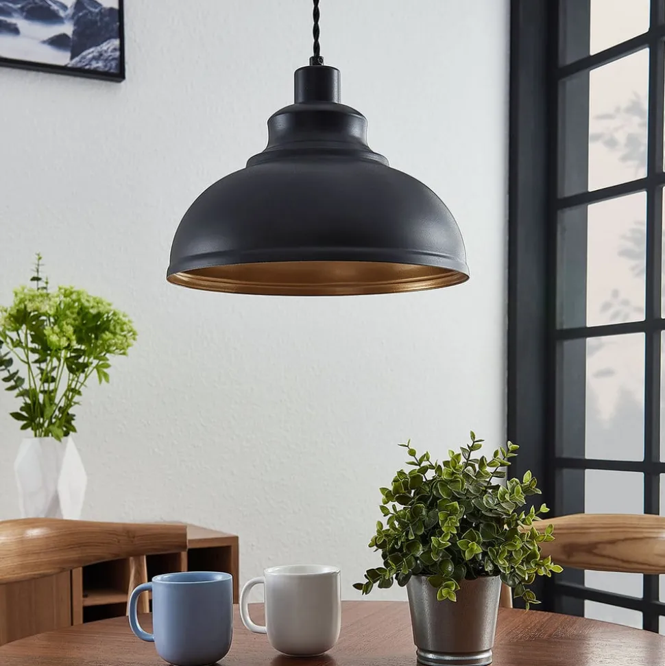Vintage hanglamp Albertine, metaal, zwart