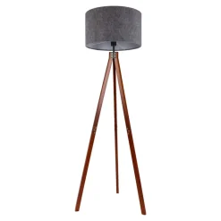Vloerlamp 2072528, driebeen van hout, stoffen kap