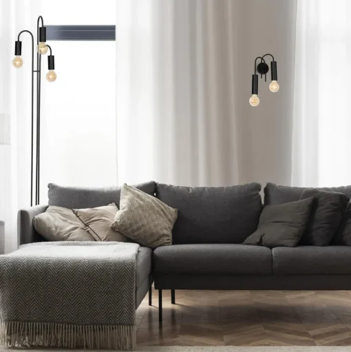 Vloerlamp Aidan, 3-lamps, zwart