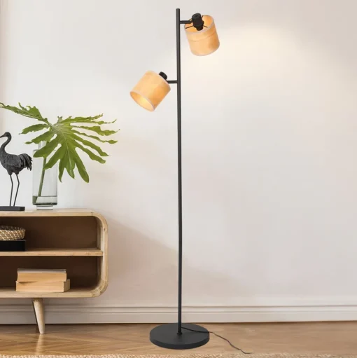 Vloerlamp bamboe, 2-lamps