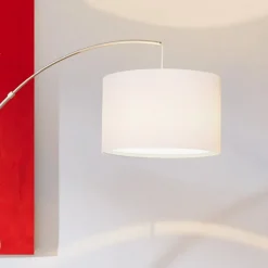 Vloerlamp Clarie, wit, ijzerkleurig, 180 cm, stof/metaal