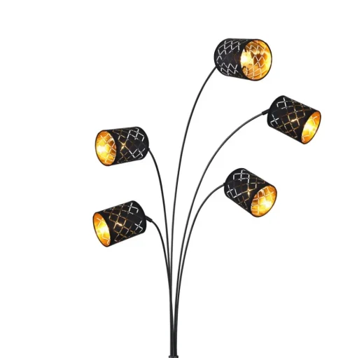 Vloerlamp Clarke, zwart/goud, 5-lamps