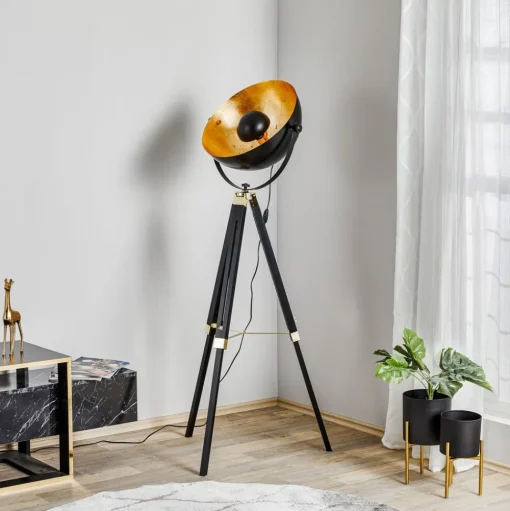 Vloerlamp Covaleda med driepootsframe zwart/goud
