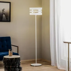 Vloerlamp Helen met textiel kap wit-goud