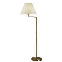 Vloerlamp Hilton, kap van wit textiel, antiek messing