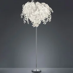 Vloerlamp Leavy, hoogte 180 cm, chroom/wit, metaal/kunststof