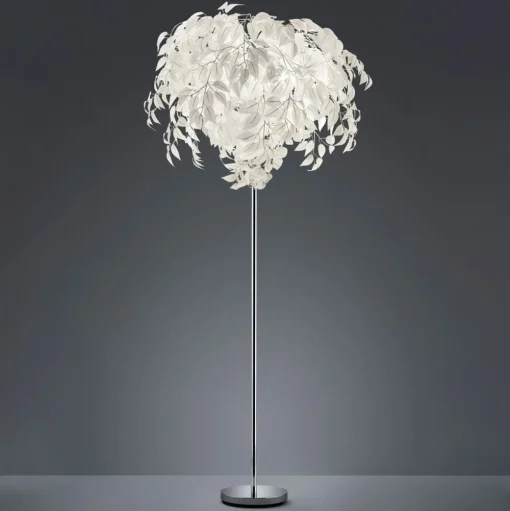 Vloerlamp Leavy, hoogte 180 cm, chroom/wit, metaal/kunststof