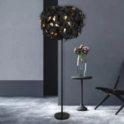 Vloerlamp Leavy, zwart/goud, hoogte 180 cm, kunststof