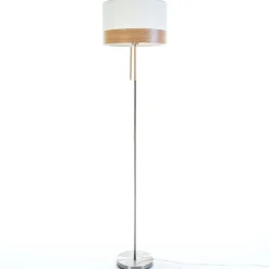 Vloerlamp Libba crème-hout - met trekschakelaar