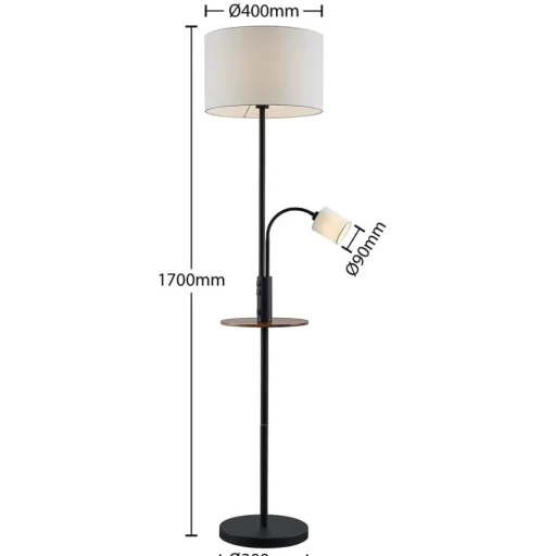 Vloerlamp Lindby Aovan, zwart, plank, USB-aansluiting