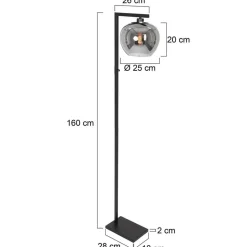 Vloerlamp Lotus, zwart, metaal, glas, E27
