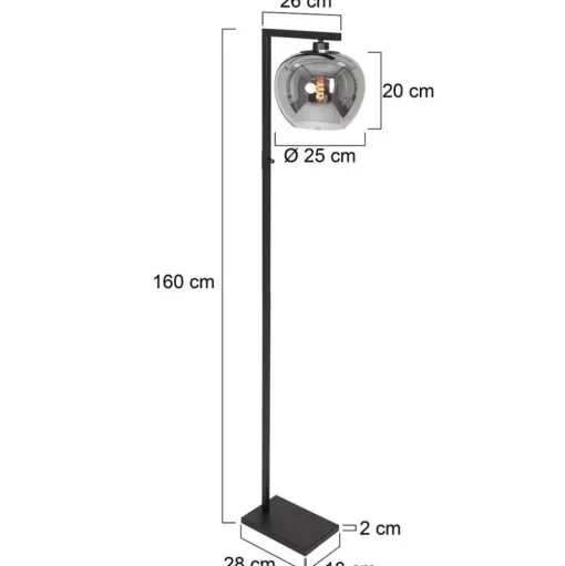 Vloerlamp Lotus, zwart, metaal, glas, E27