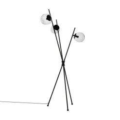 Vloerlamp Lucande Sotiana, 3 glazen bollen, zwart