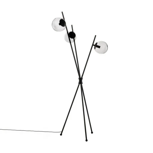 Vloerlamp Lucande Sotiana, 3 glazen bollen, zwart