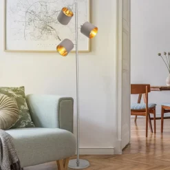 Vloerlamp Maron, 3-lamps, textiel, bruin/goud