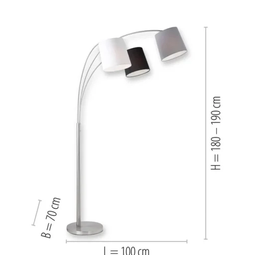 Vloerlamp Melvin, 3-lamps, zwart/grijs/wit