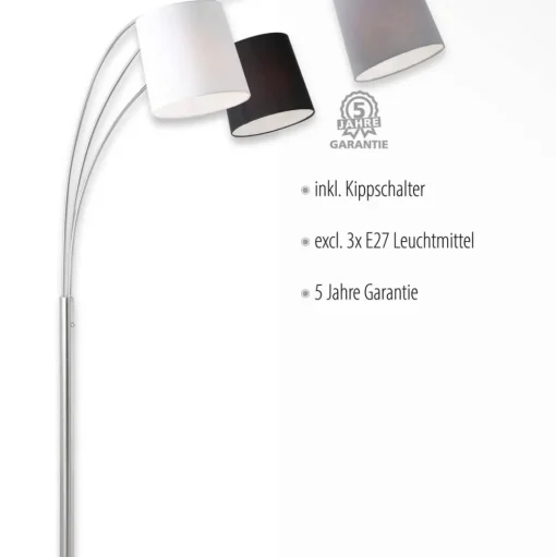 Vloerlamp Melvin, 3-lamps, zwart/grijs/wit