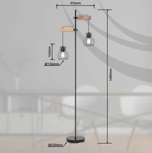 Vloerlamp Mina, zwart/bruin, hoogte 168 cm, metaal/hout