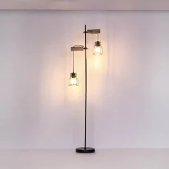 Vloerlamp Mina, zwart/bruin, hoogte 168 cm, metaal/hout
