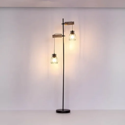 Vloerlamp Mina, zwart/bruin, hoogte 168 cm, metaal/hout